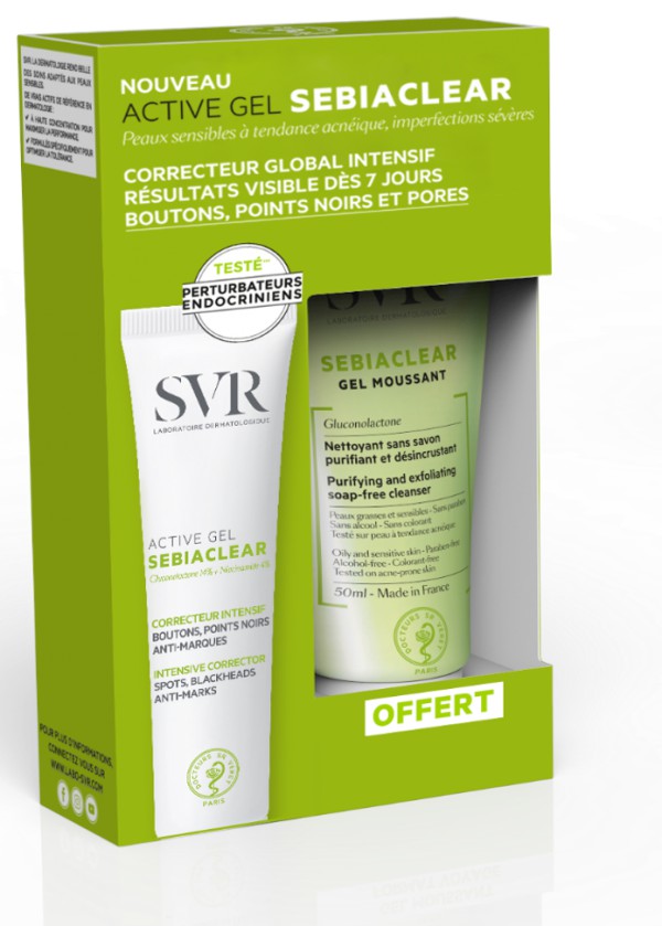 SVR Sebiaclear Active Gel-creme corretor intensivo - 40ml + Oferta Gel moussant limpeza s/ sabão - 55ml