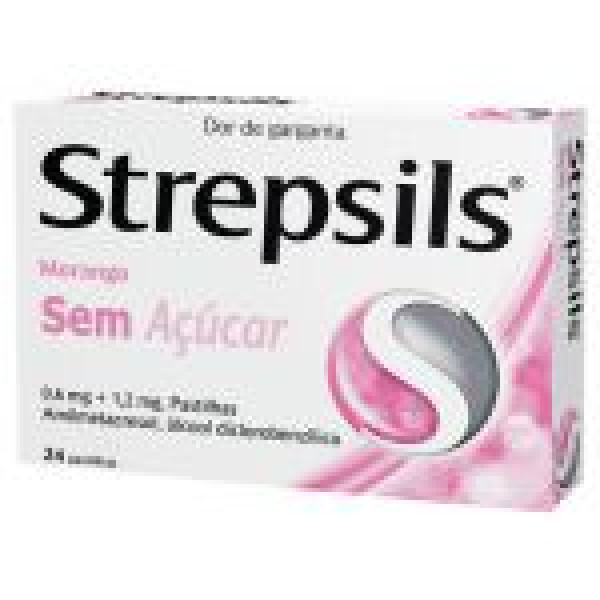 Strepsils_ Morango s/ açúcar, 0,6/ 1,2 mg (x24 pastilhas)