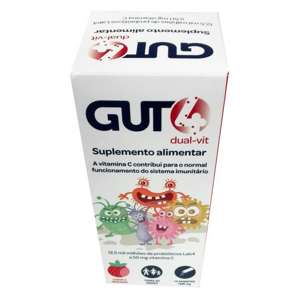 Gut4 Dual-Vit Saquetas Pó Morango (x14 unidades)
