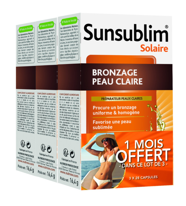 Nutreov Sunsublim Bronzeado Pele Clara (x28 cápsulas) Pack triplo