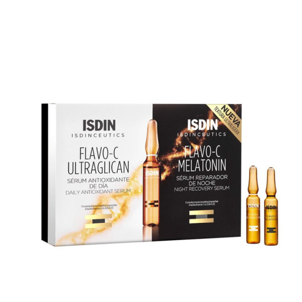 Isdinceutics Pack Flavo-C Ultraglican Sérum Antioxidante - 2ml (x10 ampolas) + Flavo-C Melatonin Sérum Reparador noite - 2ml (x10 ampolas)