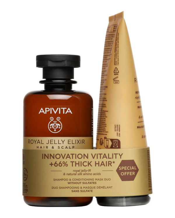 Apivita Royal Jelly Elixir Champô - 250 ml + Mascara Condicionadora Revitalizante Reparadora - 150ml
