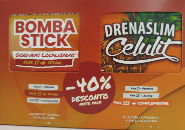 Depuralina Bomba stick (x30 unidades) + Drenaslim celulite (x15 sticks) Depuralina Bomba stick (x30 unidades) + Drenaslim celulite (x15 sticks)