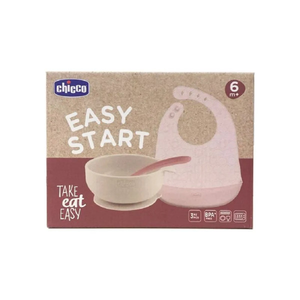Chicco Conjunto Papa Silicone Rosa 6m+