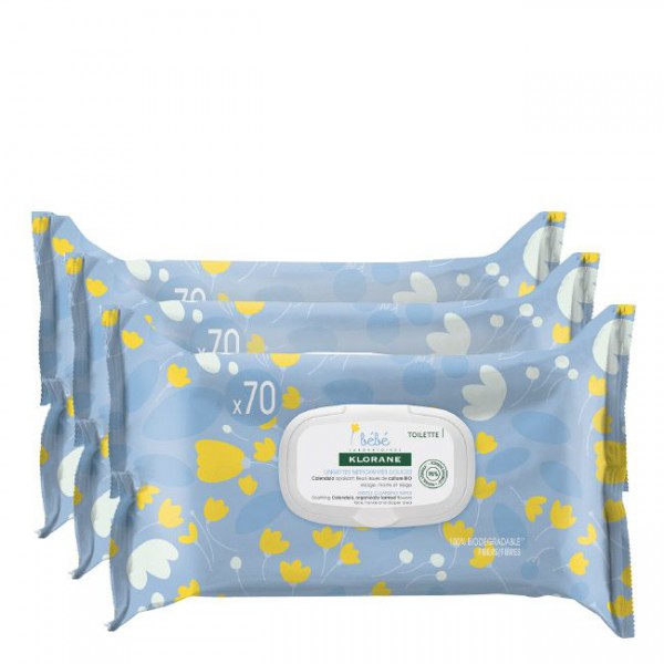 Klorane Bebé Toalhetes Limpeza (x70 unidades)  (x3 embalagens)