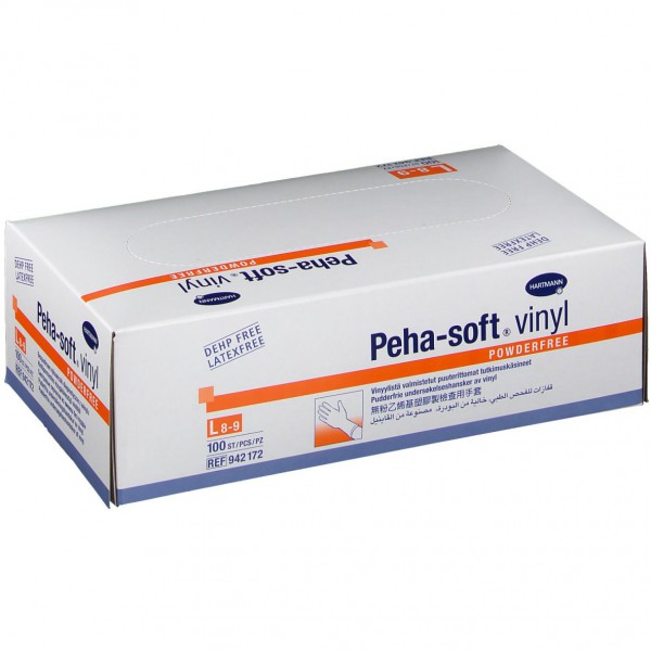 Peha Soft Luva Vinyl_Tamanho L_ Sem Pó (x100 unidades)